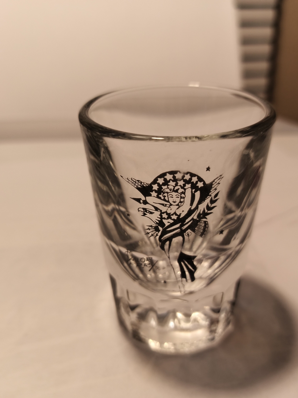 Vintage-Style Star Pinup Shot Glass - Black Graphic Sailor Jerry Rum